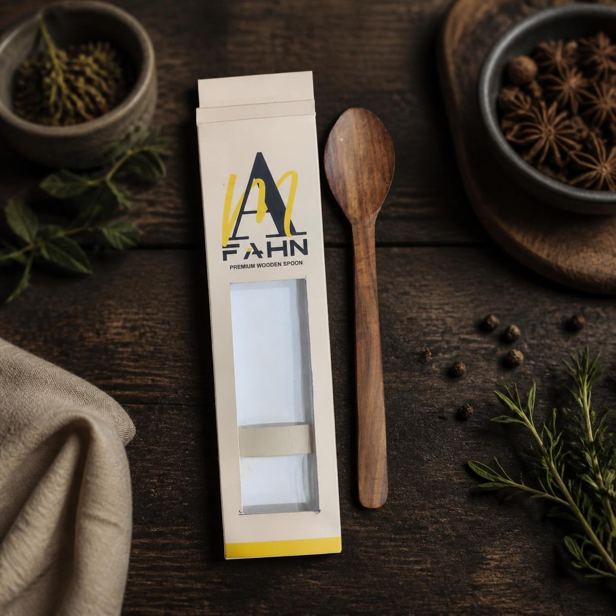AMFAHN Premium Wooden Spoon – Natural Handcrafted Kitchen Serving Spoon